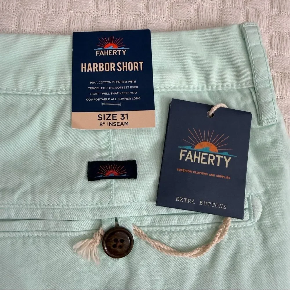NWT Faherty Size 31 Cloud Cotton Harbor Shorts 8” Inseam Sea Foam MBC0003